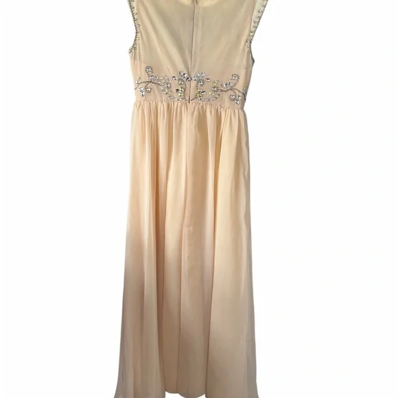 Azazie Junior Girl Champagne Beaded Chiffon Maxi Dress Formal Gown Sleeveless - Picture 5 of 9